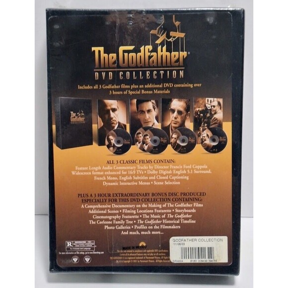 2001 PARAMOUNT PICTURES THE GODFATHER DVD COLLECTION BOX SET BRAND NEW SEALED - Picture 2 of 6
